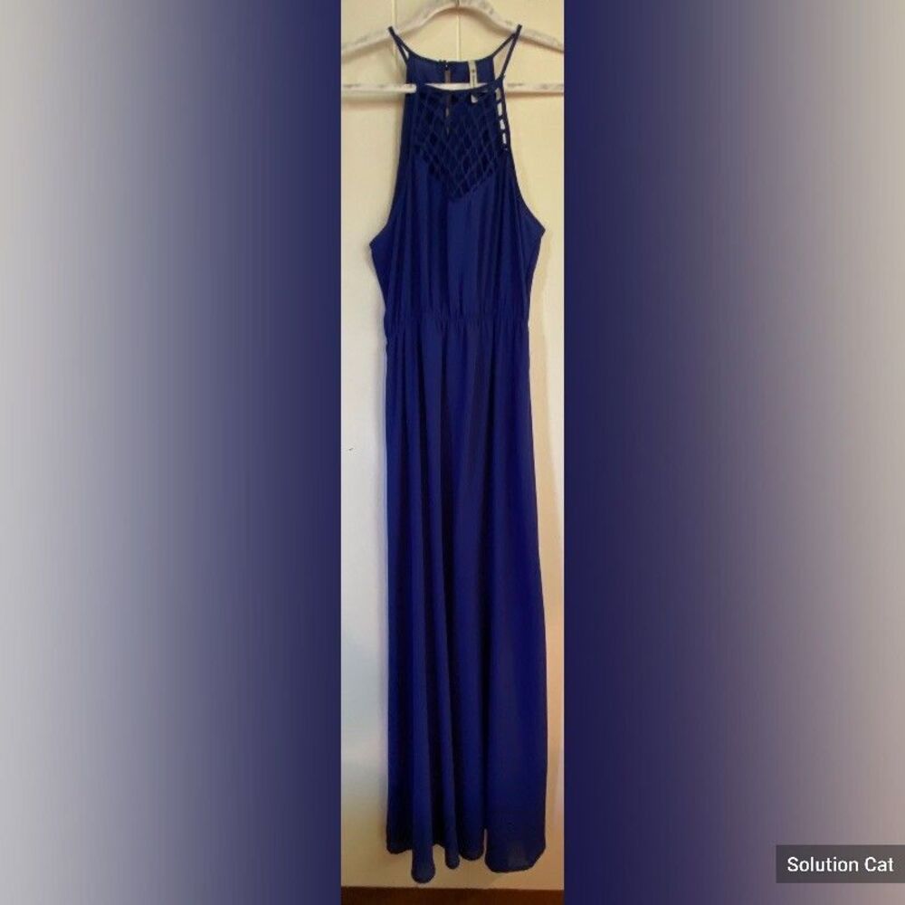 Valentine Dress Women’s Medium Blue Maxi Sleeveless Mesh Top Party
